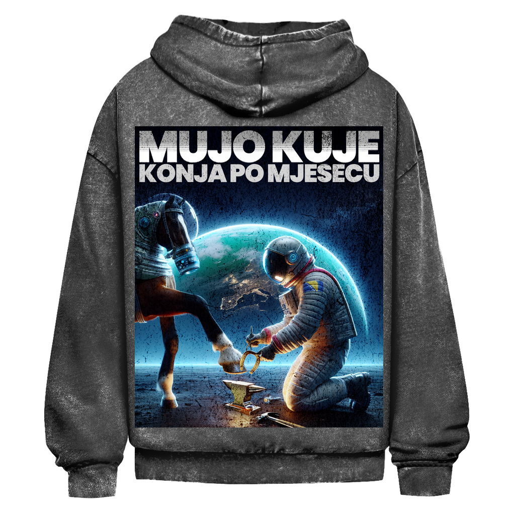 Mujo kuje Verwaschener Oversize-Hoodie hinten Design
