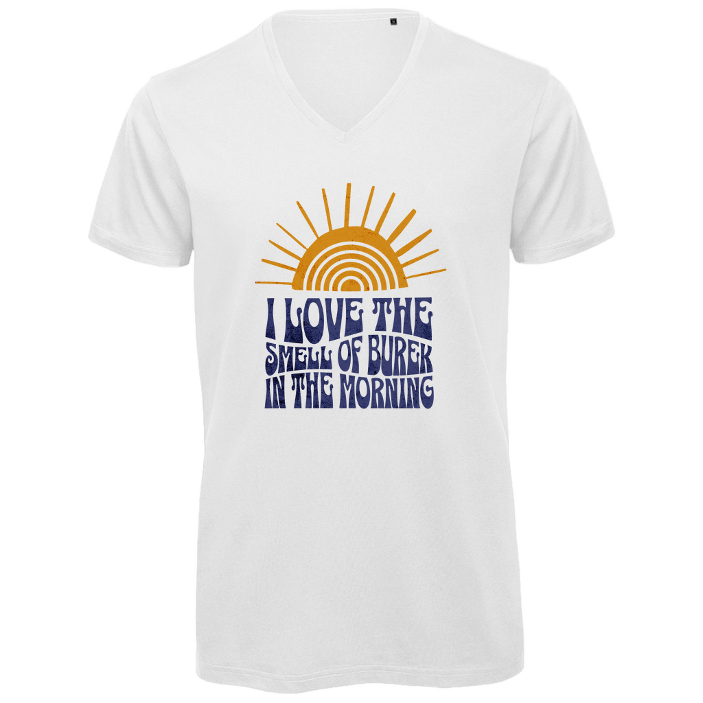Herren Bio V-Neck T-Shirt Smell of Burek – Balkan Bosnien Geschenk