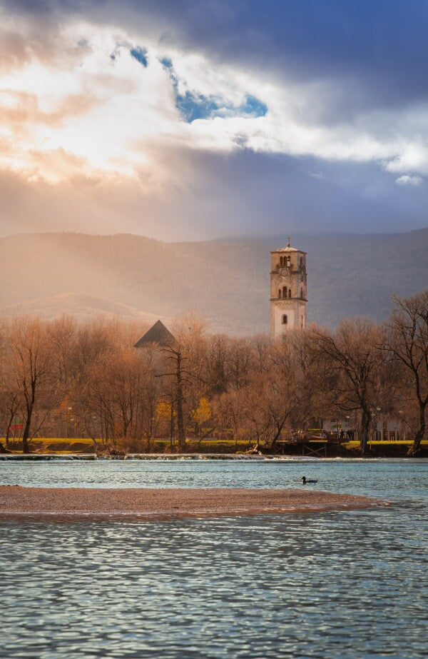 Die Una bei Bihać im goldenen Spätherbst Poster
